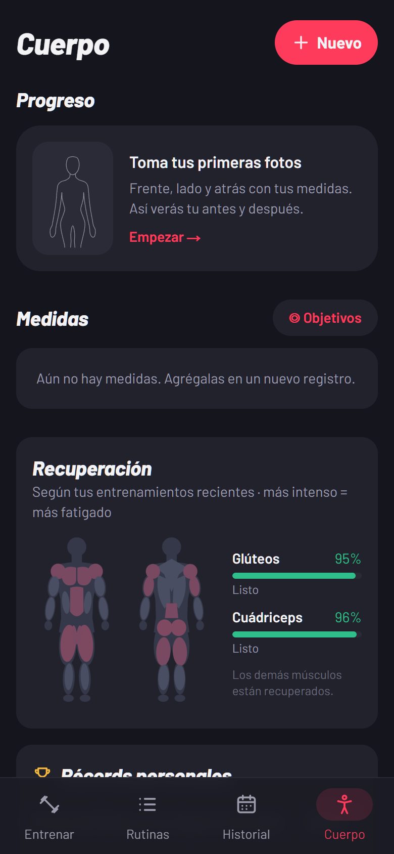 Progreso corporal y recuperación muscular